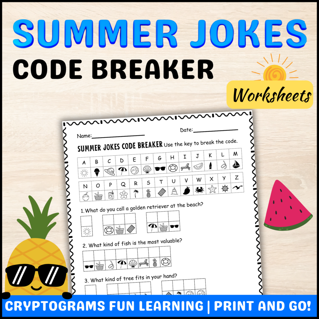 Summer Jokes Code Breaker Cryptogram for kids