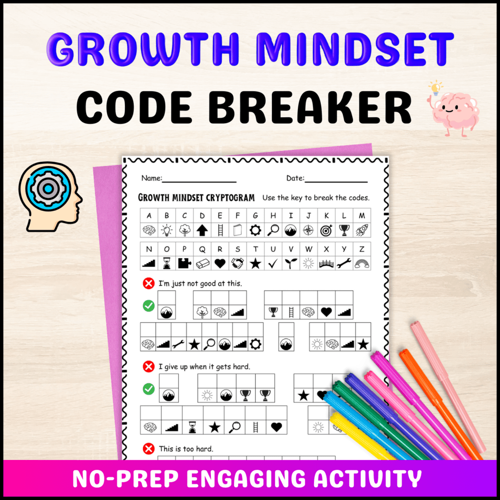 Growth mindset cryptogram code beaker