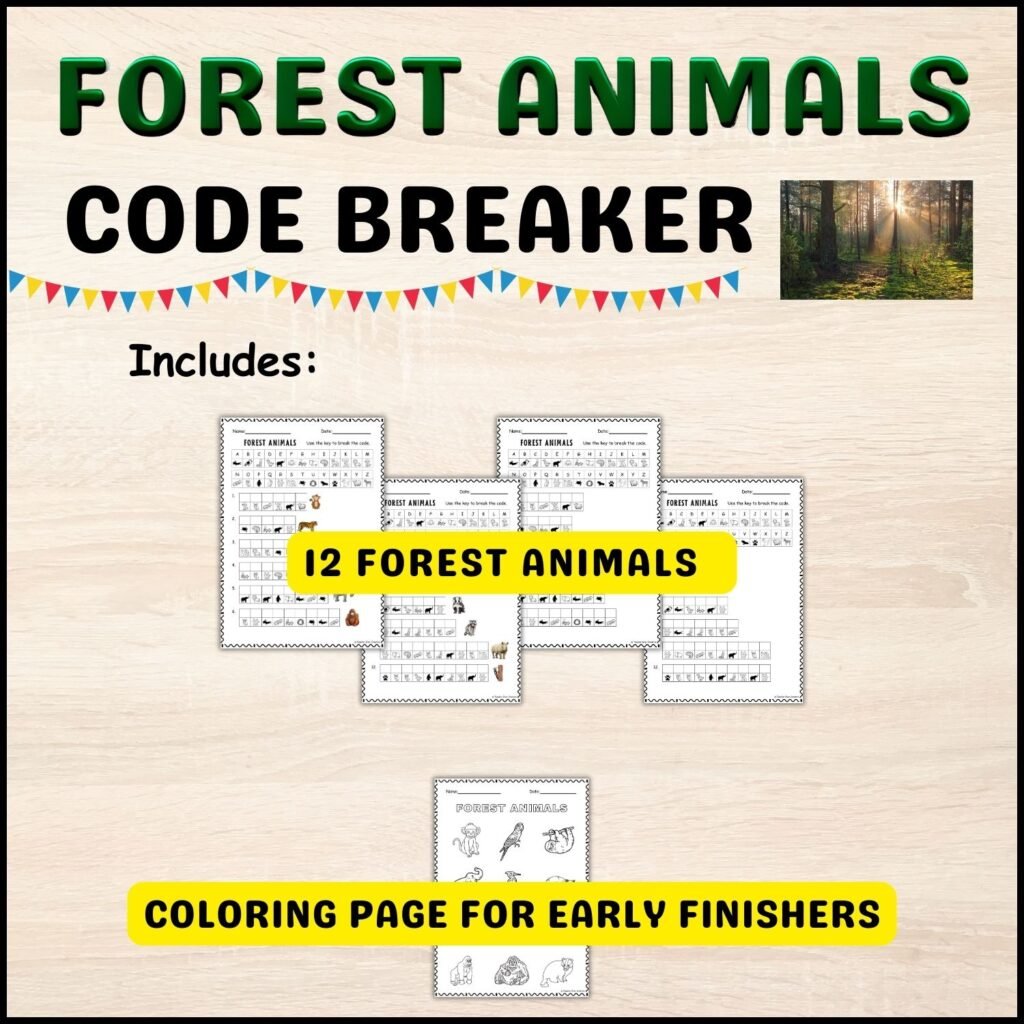 12 Forest Animals Exciting Cryptogram for Kids - teacherevercreative.com
