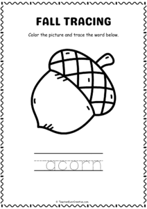 Acorn Tracing and Coloring Page