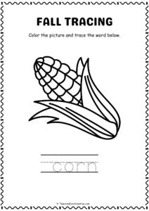 Corn Tracing and Coloring Page