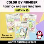 Winter Color By Number Addition and Subtraction within 10