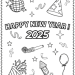 Happy New Year 2025 Coloring Pages for Kids
