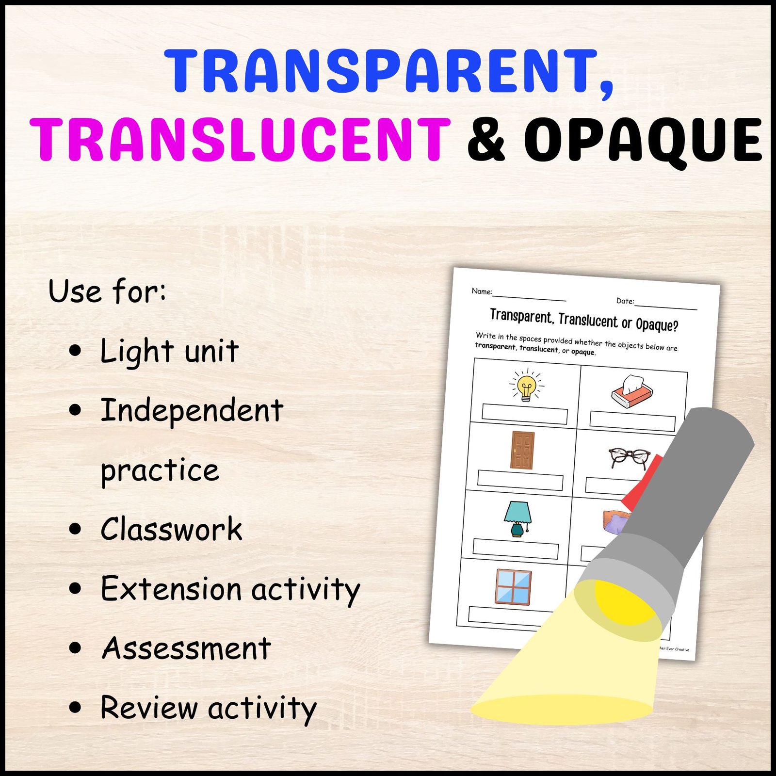 Transparent Translucent or Opaque Worksheets For Elementary