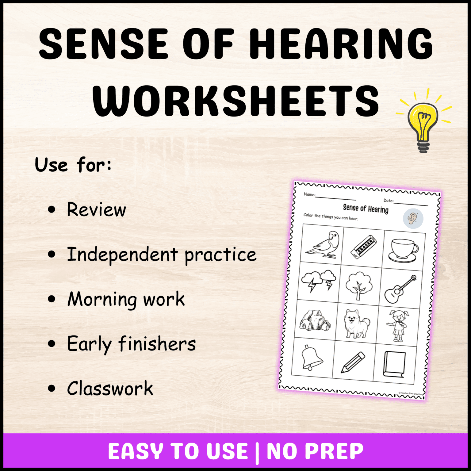 Sense of Hearing Worksheets for Kindergarten, 1st Grade ...