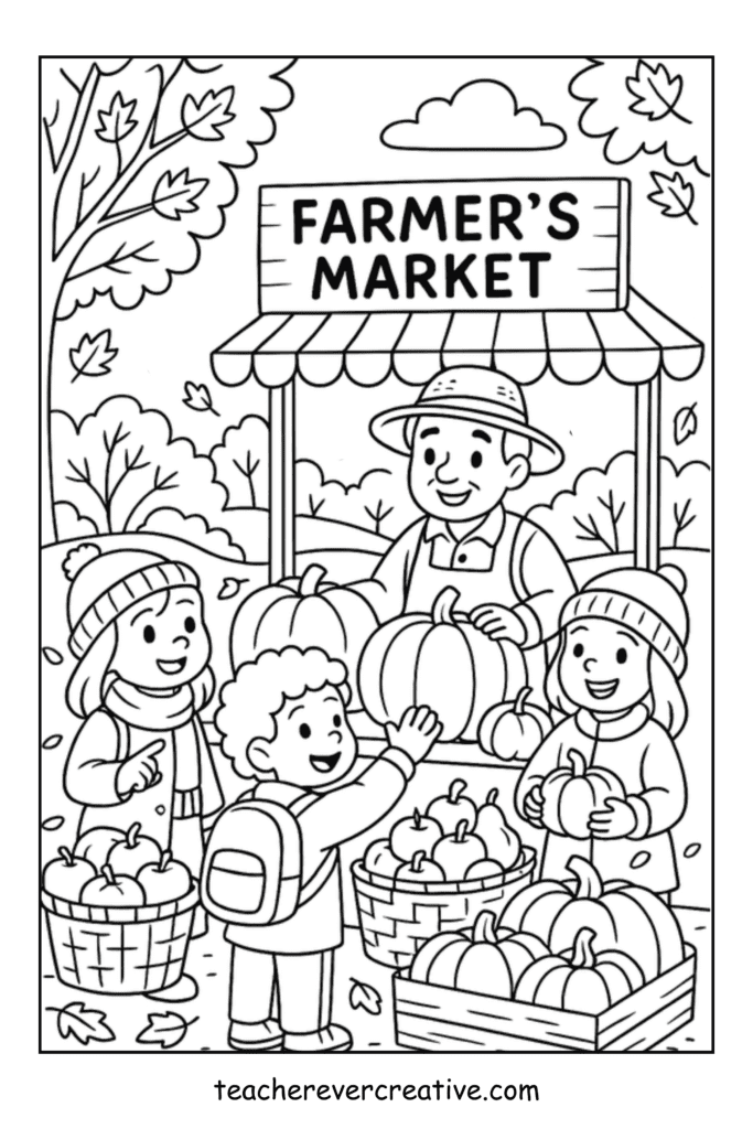 Farmers market fall coloring page