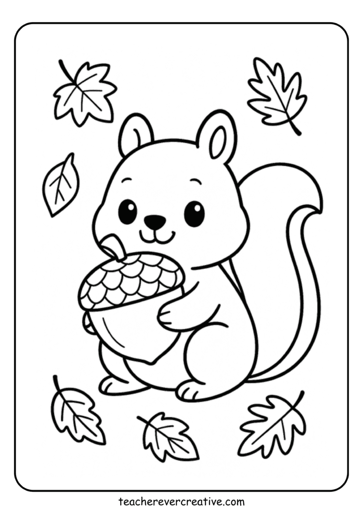 Squirrel fall coloring page for kids