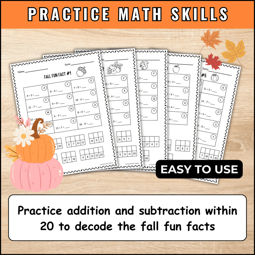 Fall Math Activity for First and Second grade Crack the Code