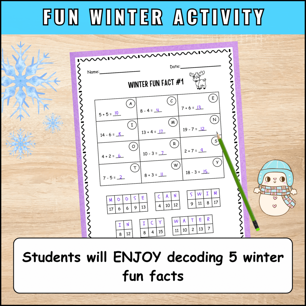 winter code breaker crack the code math addition and subtraction within 20