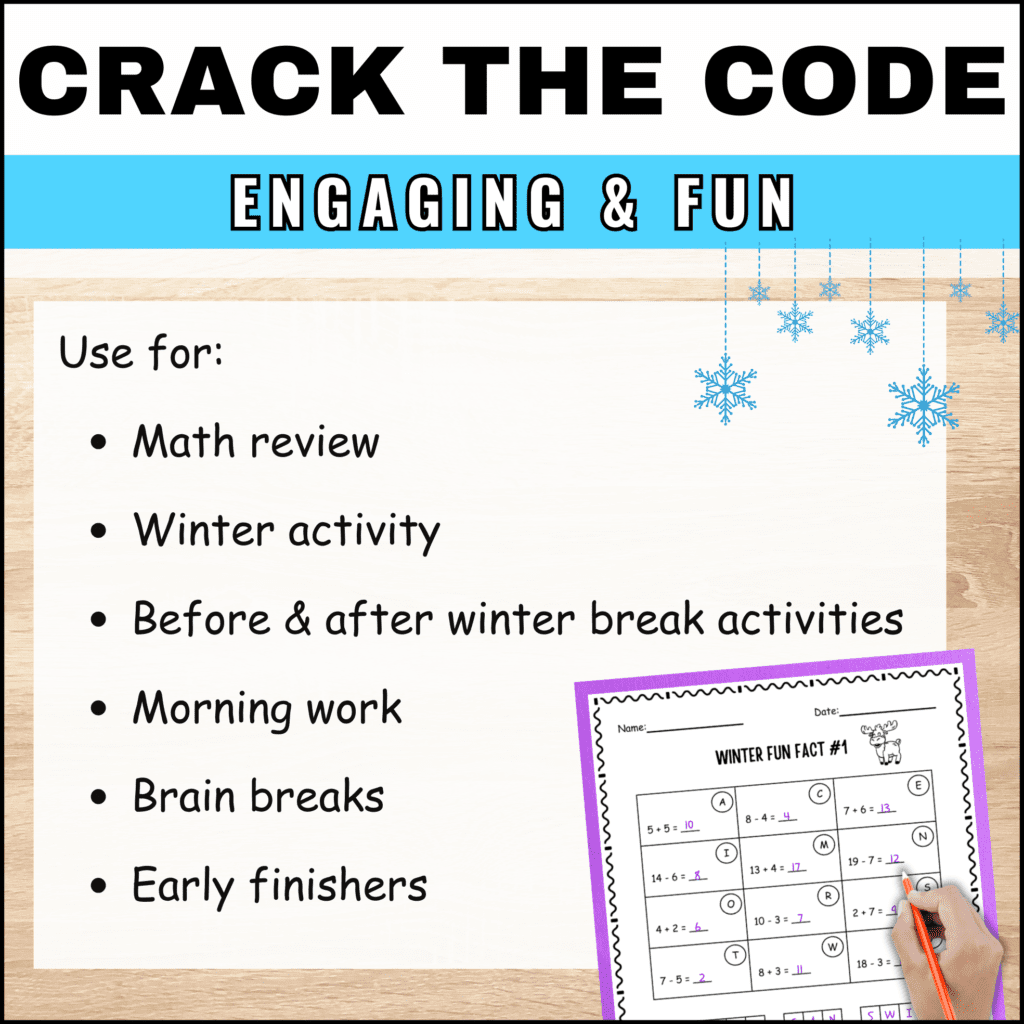 math winter code breaker crack the code worksheets for first grade