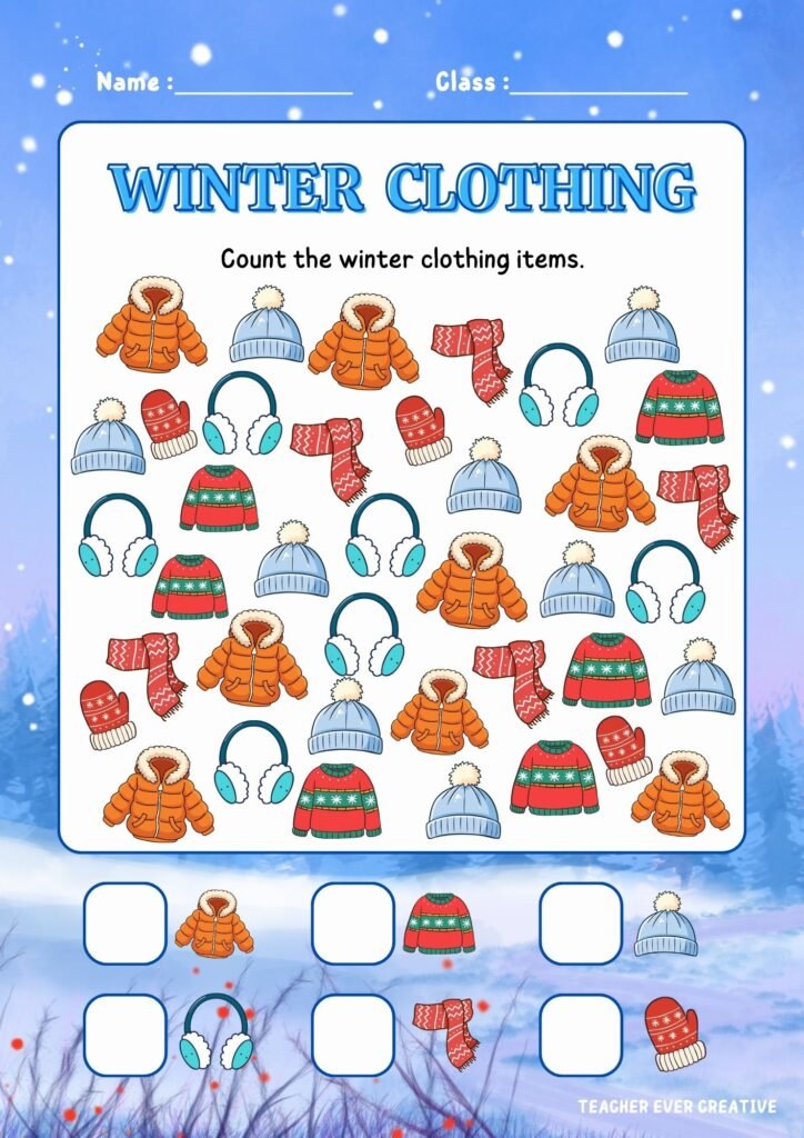 winter clothing count free printables