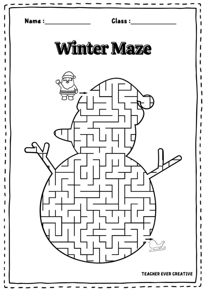 Winter maze snowman free printable