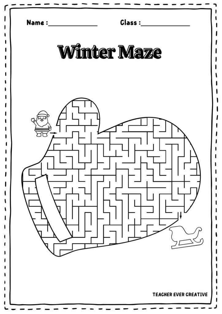 winter maze glove free printables