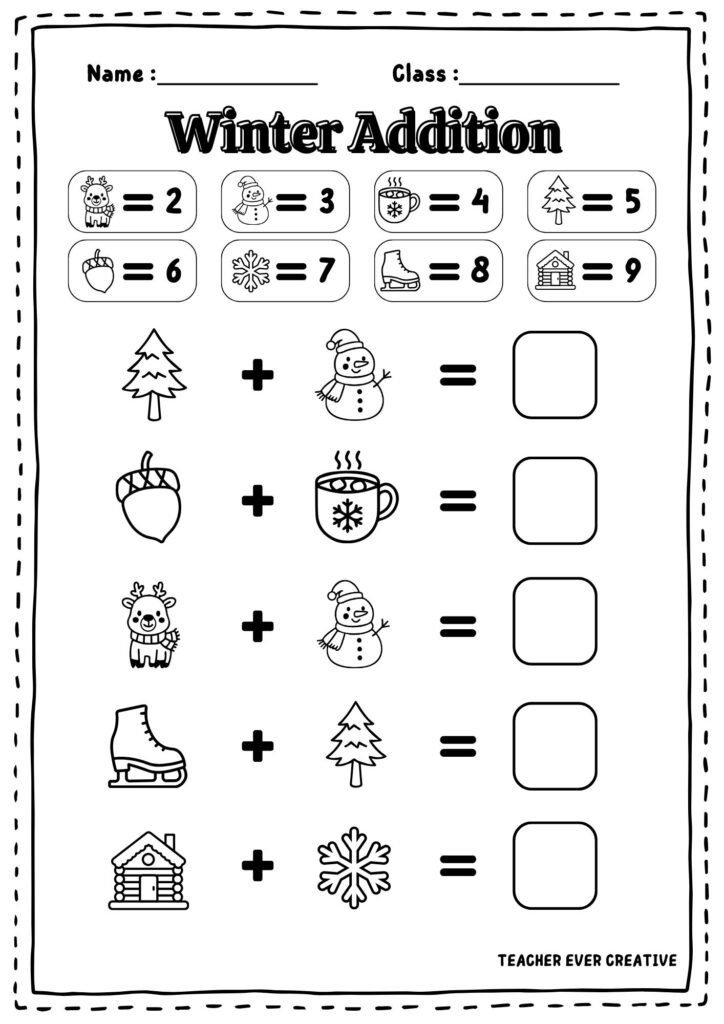 winter addition code breaker for kids free printables
