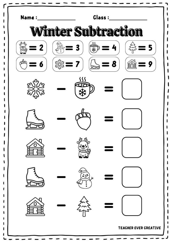 Winter Subtraction code breaker free printables
