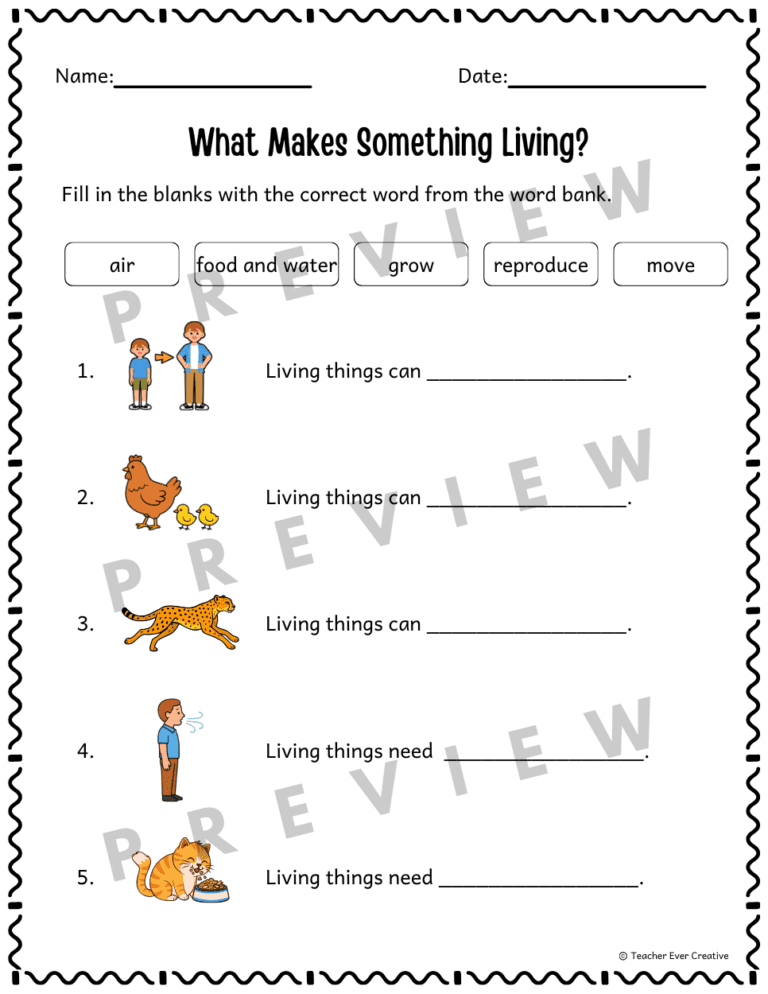 living and nonliving worksheets