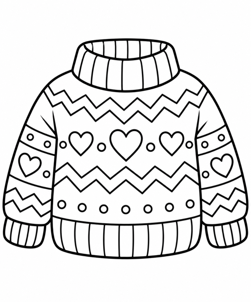 Cozy Winter Sweater Coloring Page for Kids – Free Printable