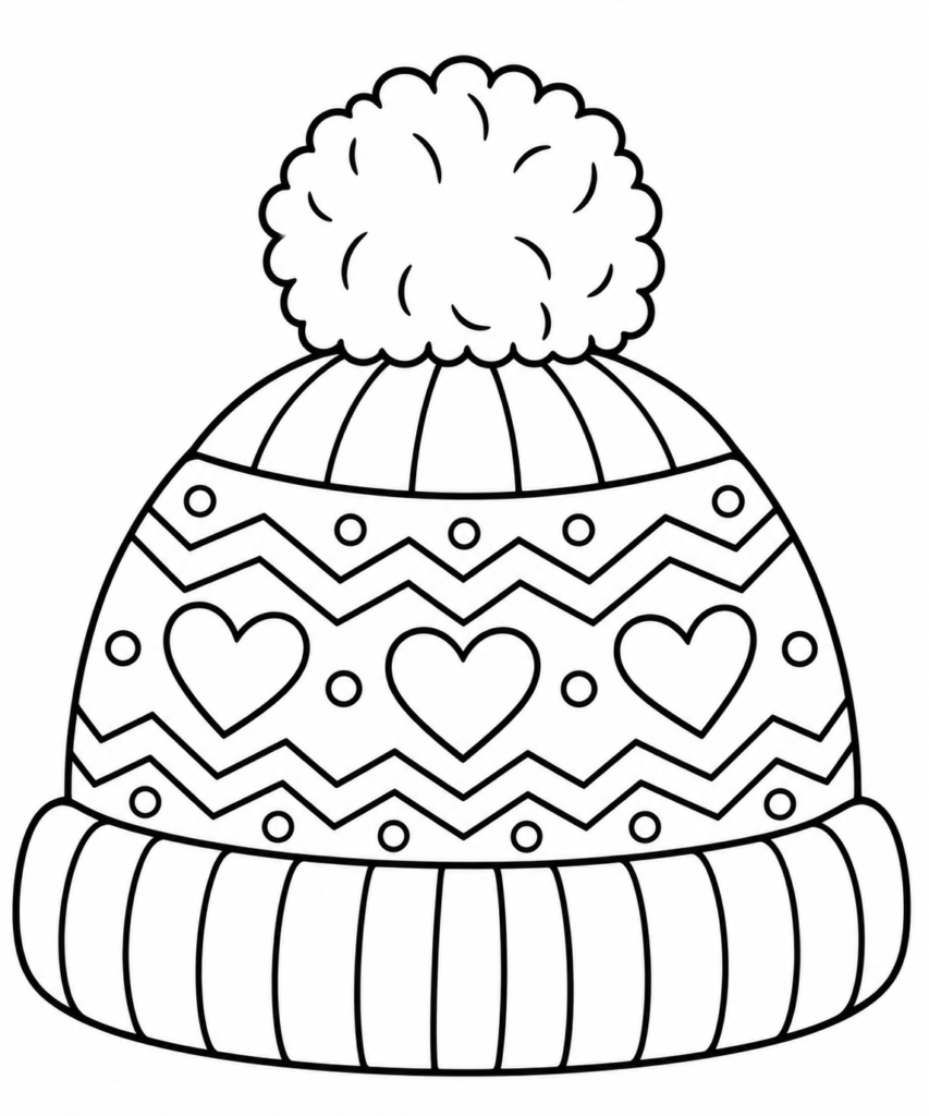 Winter Beanie Hat Coloring Page for Kids – Free Printable