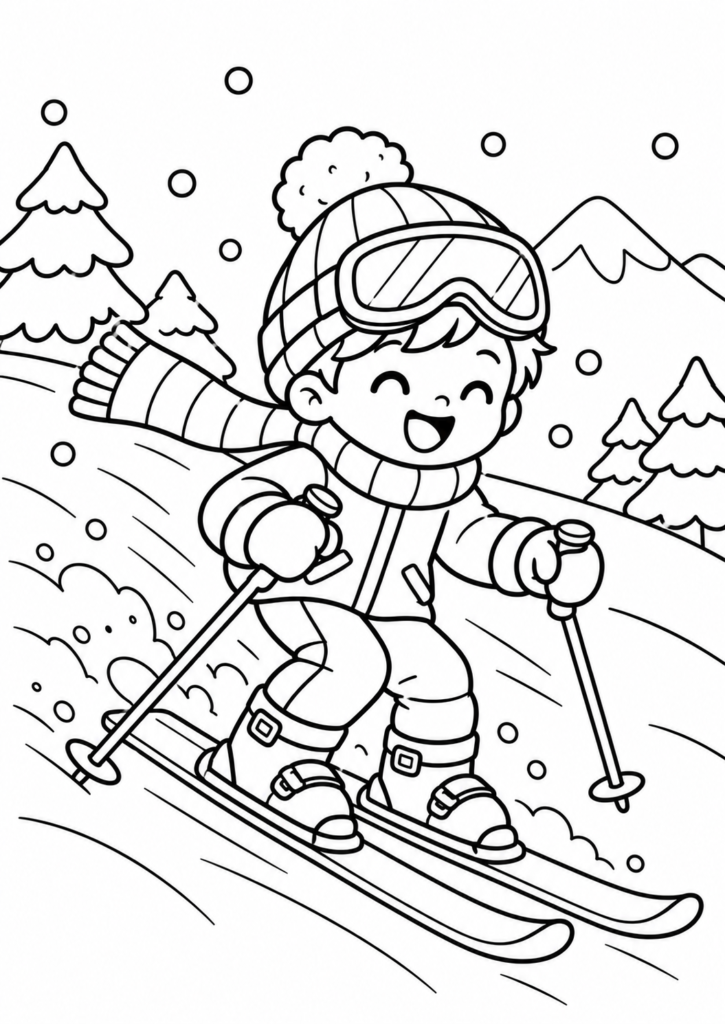 Winter Coloring for Kids Skiing
