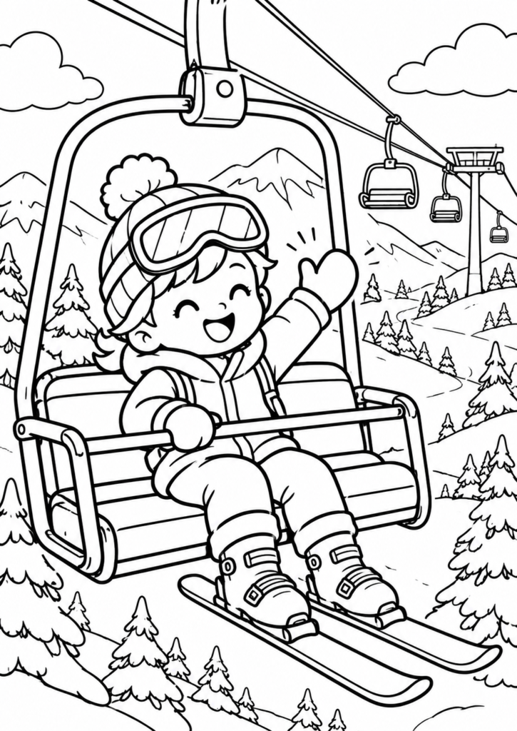 Free coloring pages for kids skylifting in the alps