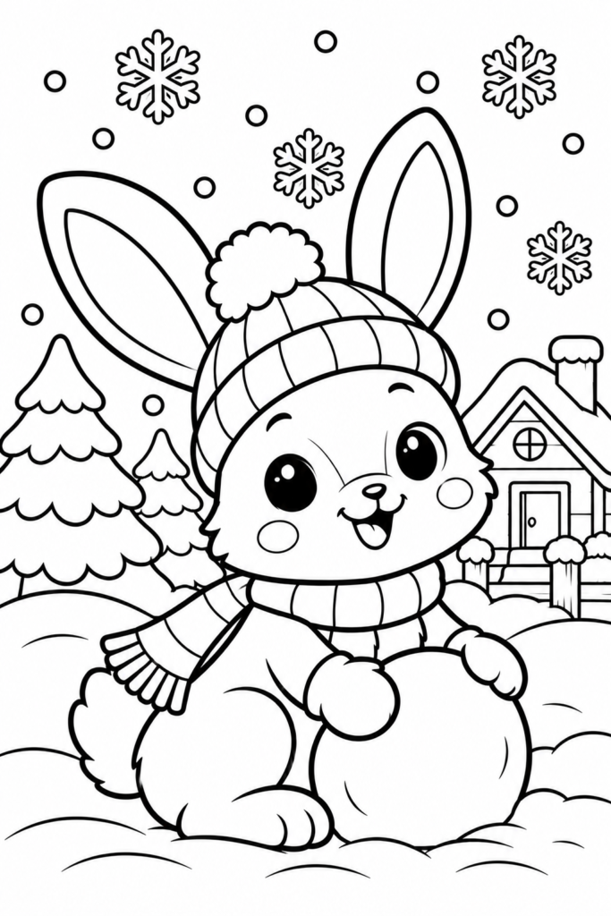 Cute Winter Bunny Coloring Page for Kids – Free Printable