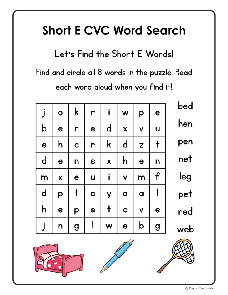 Free CVC word search Short A