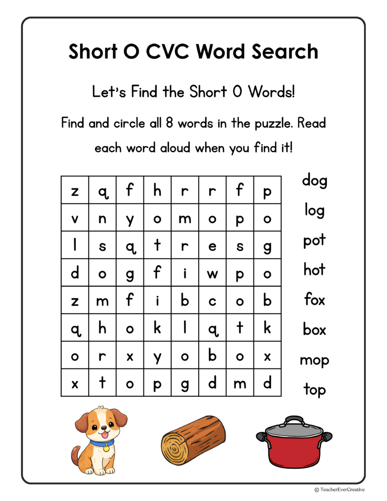 Free CVC word search Short A