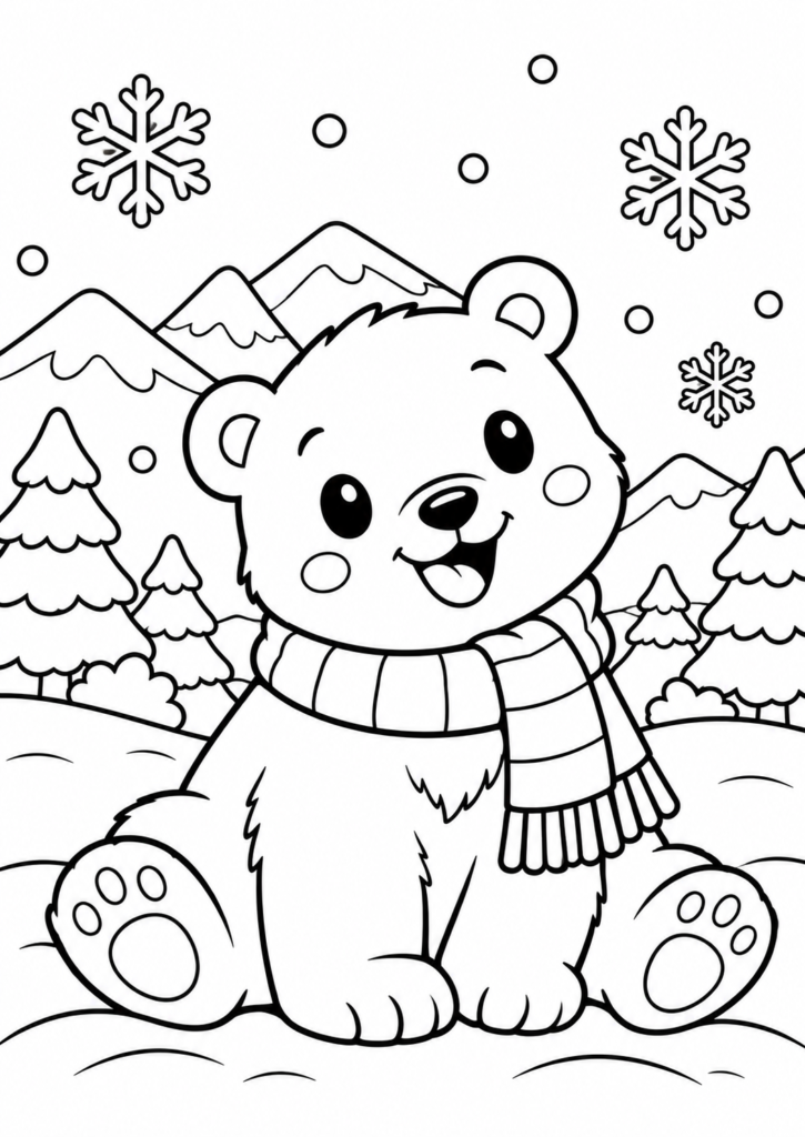 Cute Polar Bear Coloring Page for Kids – Free Printable Winter Coloring Sheet