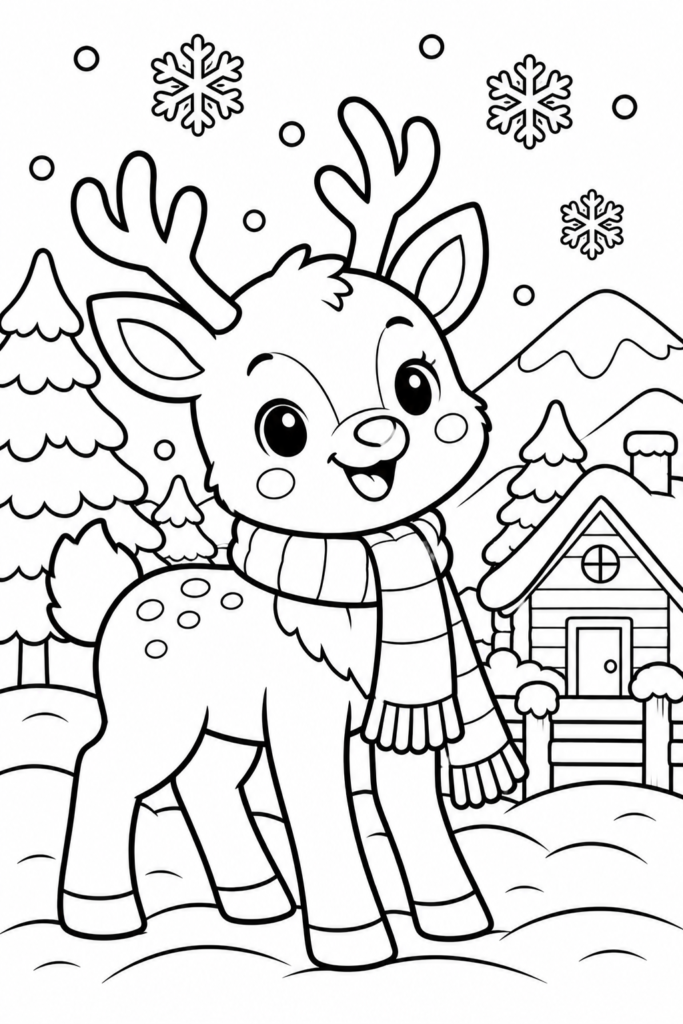 Cute Reindeer Winter Coloring Page for Kids – Free Printable